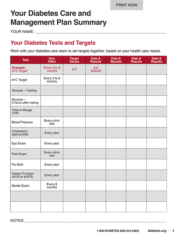 Diabetes Management Worksheet